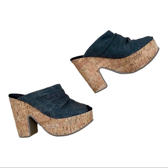 Blowfish Shoes - Blowfish Grey Canvas Open Toe Cork Platform Heels size 6